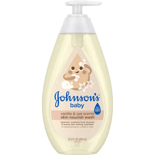 Johnson's Skin Nourishing Moisture Baby Wash, Vanilla & Oat Scents, Tear-Free, Hypoallergenic Baby Body Wash Cleanses, Protects from Dryness, & Leaves Skin Feeling Hydrated, 20.3 fl. oz