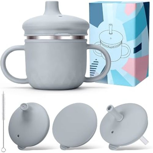 BUSOHA 3 IN 1 Stainless Steel Toddler Sippy Cup - 8oz Baby Sippy Cup