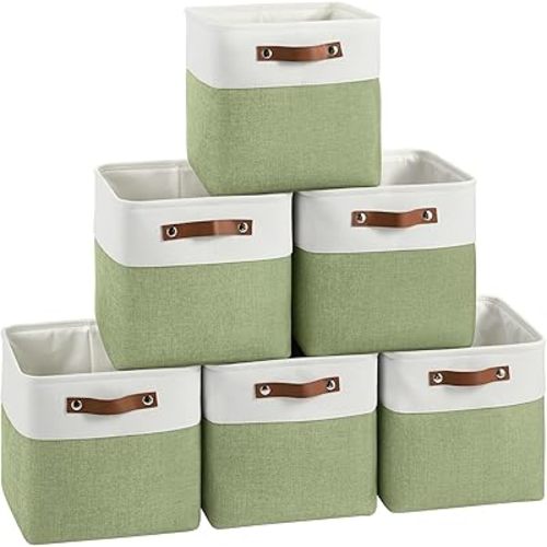 FinishingBo 11x11x11 inch Cube Storage Bins 6 Pack (White/ Green)
