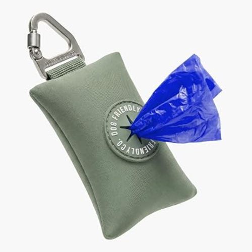 Dog Friendly Co. Poop Bag Holder | Neoprene Fabric for All Weather Conditions, Stylish Walking Accessory, One Click Clip | Premium Khaki