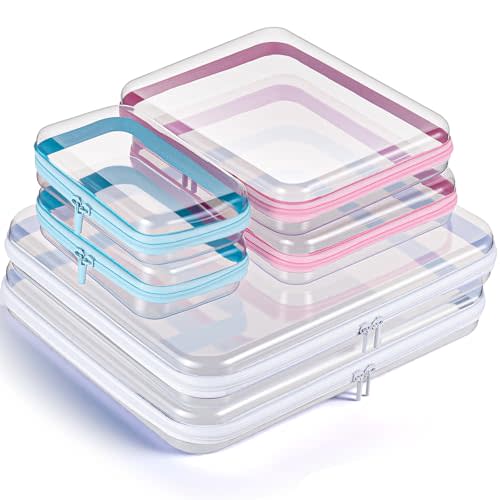 EEHGQSBT 6Pcs Clear Hard Shell Zipper Case Set Travel Organizer, Hard Plastic Zipper Pouches Multi-Purpose Storage for Makeup, Toiletry, Office Supplies & Kids Toys