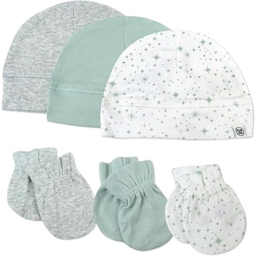 HonestBaby Baby 100% Organic Cotton Multipack Cap Hats and No Scratch Mitts