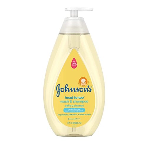 Johnson's Head-To-Toe Gentle Baby Body Wash & Shampoo, Tear-Free, Sulfate-Free & Hypoallergenic Bath Wash & Shampoo for Baby's Sensitive Skin & Hair, Washes Away 99.9% Of Germs 27.1 fl. oz - 27.1 Fl Oz (Pack of 1)
