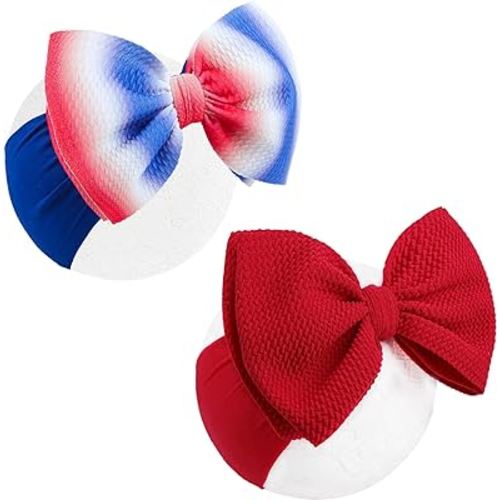 4th of July Newborn Hair Accessories: Toddler Bows, Infant Cheer Bows, Head Wraps, Red Headband - Gifts for Baby Girls