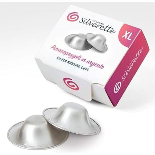 SILVERETTE® The Original Silver Nursing Cups, Nipple Covers for Breastfeeding Essentials, Pure 925 Silver Nipple Shields for Breastfeeding Newborn, Lightweight Nursing Cups, XL Size