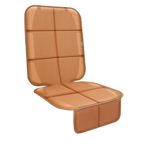 Meolsaek Car Seat Protector for Child Car Seat, Durable 600D Fabric Waterproof Car Seat Cover with Thick Pad Non-Slip Backing，No Imprints (Tan-1 pc)