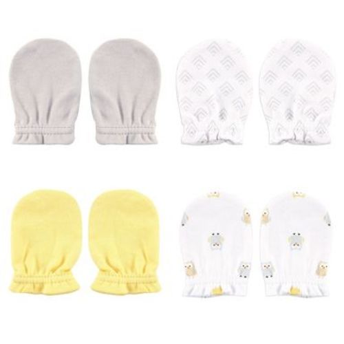 Luvable Friends Infant Cotton Scratch Mittens 4pk, Owl, One Size
