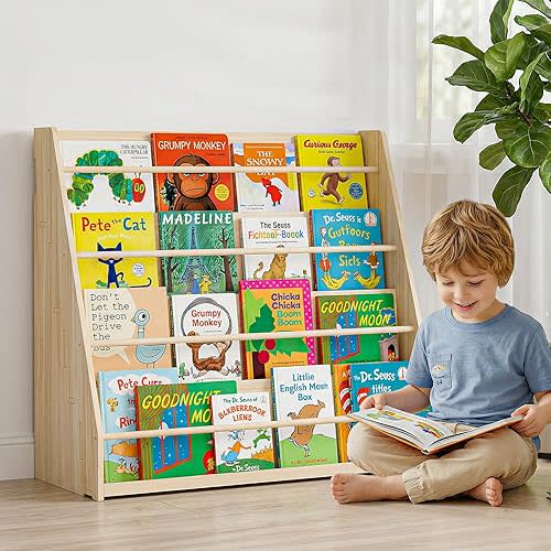 XiaZ 4-Tier Kids Bookshelf, Montessori Shelves for Toddlers,Childrens Book Storage, Wood Book Shelf for Kids Rooms, Playroom, Nursery and Classroom