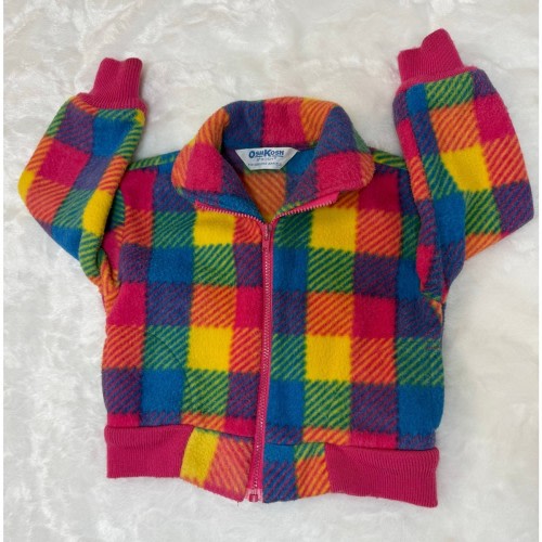 VTG OshKosh Early 90s Multicolor Plaid Fleece Pink Zip Jacket 2-3T*measurements