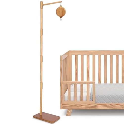 White Floor-Standing Crib Mobile Arm - 65" Baby Mobile Stand for Crib - Mobile Arm for Crib - 100% Beech Wood - Adjustable Mobile Hanger with Anti-Tip Base - Easy Assembly - Modern Nursery Decor