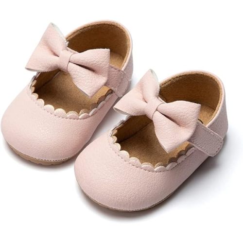CENCIRILY Infant Baby Girls Mary Jane Flats Non Slip Soft Sole Prewalker Princess Wedding Dress Shoes