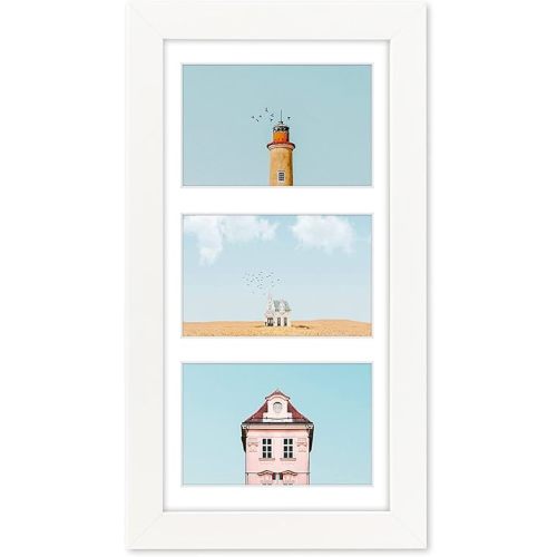 Golden State Art, 7x14 White Photo Wood Collage Frame with Mat Displays (3) 4"x6" Pictures (Wood - White with White Mat)