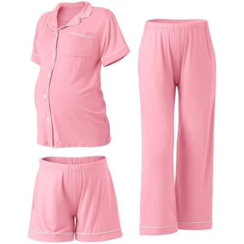 Rnxrbb 3 PCS Women Maternity Pajamas Set Nursing Postpartum Breastfeeding Pjs Sleepwear Lounger Clothes Button Down