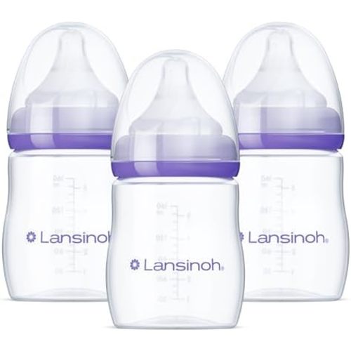 Lansinoh Anti-Colic Baby Bottles, Slow Flow Nipples (S), 160 ml, 3 Count
