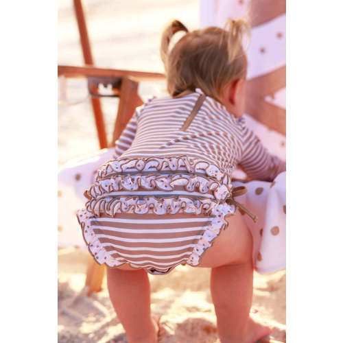 Long Sleeve Rash Guard With Ruffle Bottom | Sandy Stripes
