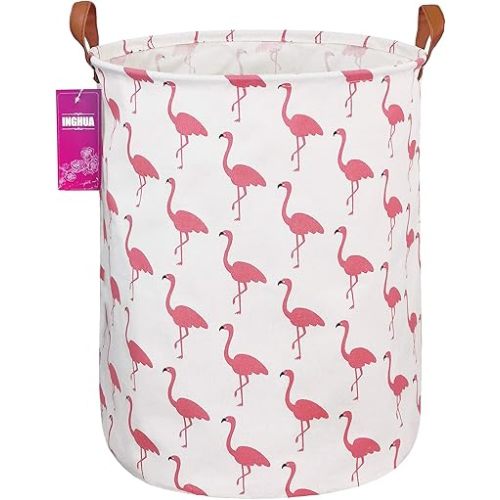 Flamingo Laundry Hamper Large Canvas Fabric Storage Basket