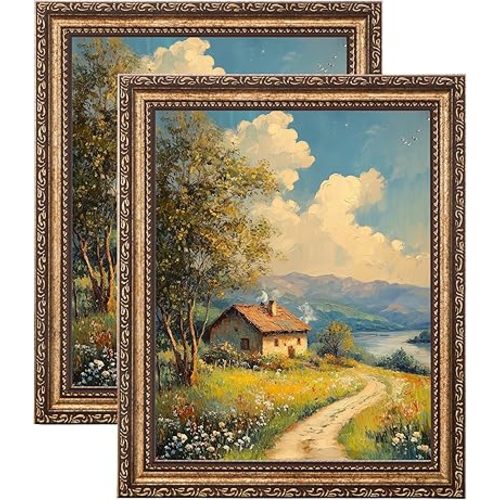 eletecpro 8x10 Picture Frames Set of 2, Vintage Photo Frames with Glass Cover, Retro Gold Frame Displays 5x7 Photo with Mat or 8x10 without Mat for Tabletop or Wall Decor, Bronze Gold
