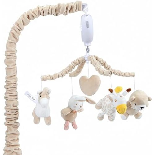 Musical Crib Mobile with 12 Lullabies, Rotating Arm and Detachable Plush Toys, Unisex Clip On Mobile for Standard Cribs, Baby Safe Materials for Sensory Development & Early Growth