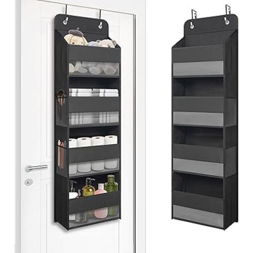 Over The Door Hanging Organizer with 4 Large Pockets – Closet, Bathroom, Nursery, Bedroom, Dorm Storage for Toys, Cosmetics, and Baby Essentials, Black