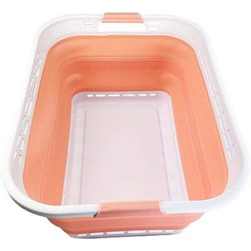 SAMMART 42L (11 gallons) Collapsible Plastic Laundry Hamper/Basket - Foldable Storage Container/Organizer - Portable Laundry Basket - Easy Storage Space Saving (White/Pearl Blush)