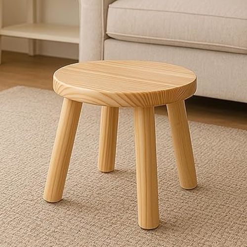 Solid Wood Step Stool for Kids & Adults - Multi-Use Toddler Wooden Stool for Bathroom, Playroom, Living Room,Sturdy 4-Leg Design with Non-Slip Pads,Easy Clean Surface,Easy Assembly (Natural)