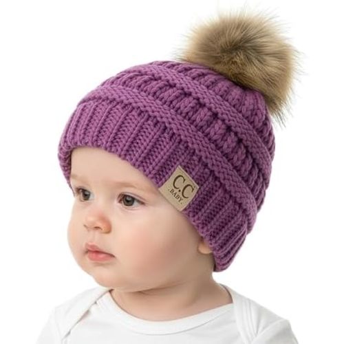 Funky Junque Baby Pom Pom Beanie – Soft Knit Infant Winter Hat for Baby Girls & Boys, Cozy Warm Newborn Beanie 0–12 Months