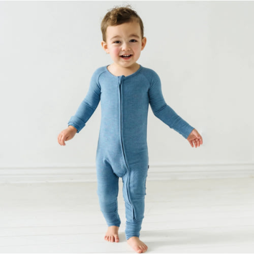 Heather Blue Ribbed Zippy - Little Sleepies