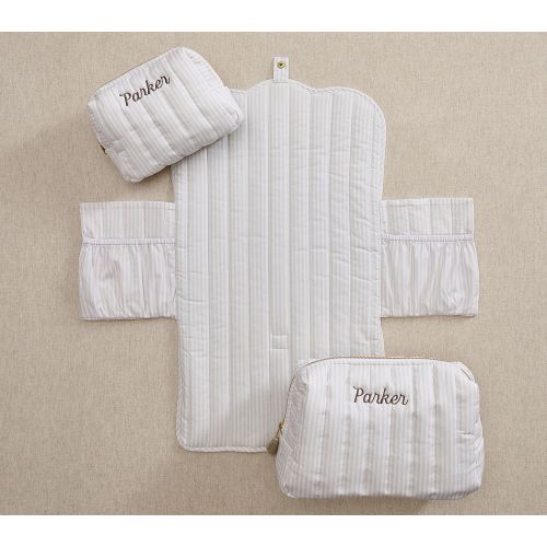 Oxford Stripe Quilted Changing Tote Travel Set