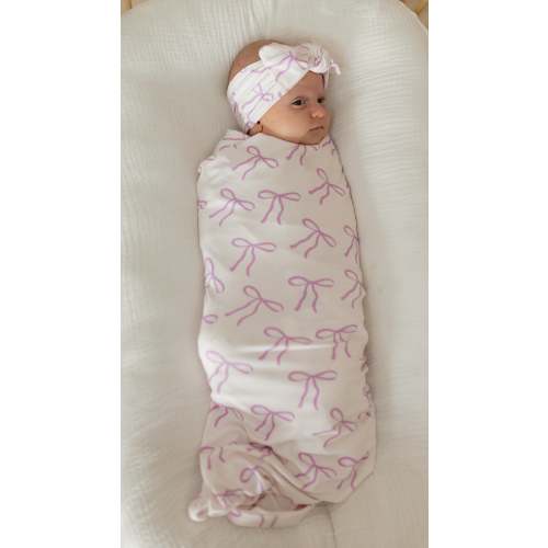Infant Swaddle in Purple Bows