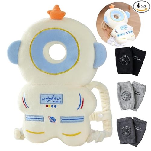 Feidoog Baby Head Protector Cushion Backpack with 3 Knee Pads for Walking & Crawling,Astronauts