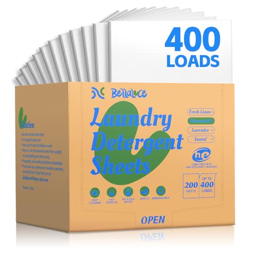 Laundry Detergent Sheets - 400 Loads Unscented Gentle on Sensitive Skin, Laundry Sheets for Dorm,College,Home, Hotel,Apartment,Camping,Ruise,Road Trip,Small Space, Family School Travel Essentials