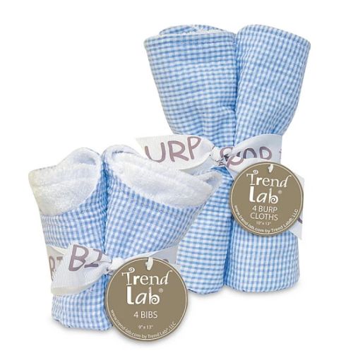Trend Lab Gingham Seersucker Bib And Burp Cloth Bouquet Gift Set In Blue | Trend Lab Shop