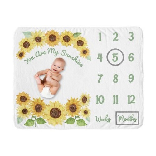 Sweet Jojo Designs Girl Baby Milestone Blanket Sunflower Yellow Green and White