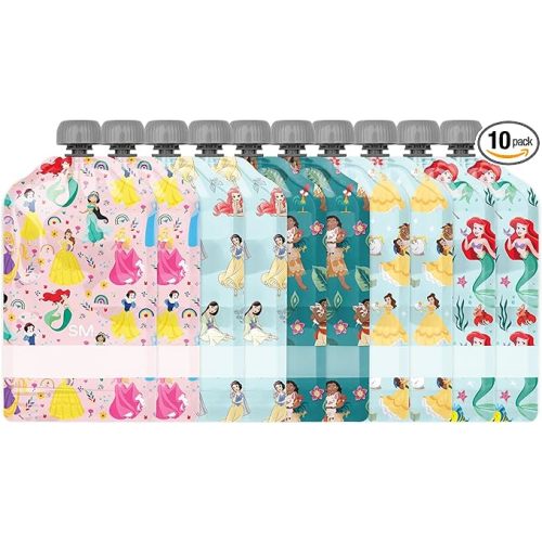 Simple Modern Disney Reusable Baby Food Pouches for Toddlers | BPA Free Plastic, Food Safe, Freezer Safe | Refillable for Applesauce Yogurt & Puree Squeeze Pouch | 10 pack | 5oz | Disney Princesses