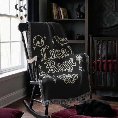 Personalized Goth Baby Blanket, Cotton Custom Name Bat Throw , Witchy Skull Nursery Decor, Whimsigoth Newborn Name Blanket, Alt Mom Gift