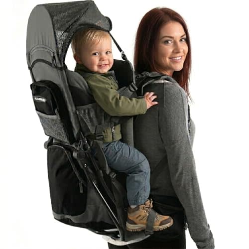 Hiking Baby Carrier Backpack - Toddler & Child Carrier | Includes diaper change pad, insulated pocket, and sun & rain hood to keep your child comfortable on the trail. Up to 40 lbs.