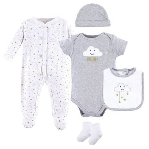 Hudson Baby Infants Unisex Cotton Layette Set, Gray Clouds, 0-3 Months