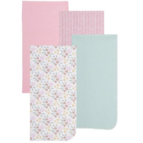 EVERYDAY KIDS 4-Pack Flannel Receiving Blankets – Soft Swaddle Set for Newborns with Flower and Stripe Designs