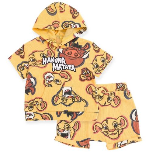 Disney Lion King Simba Timon Pumbaa Infant Baby Boys Waffle Knit Pullover Hoodie and Shorts Brown 18 Months
