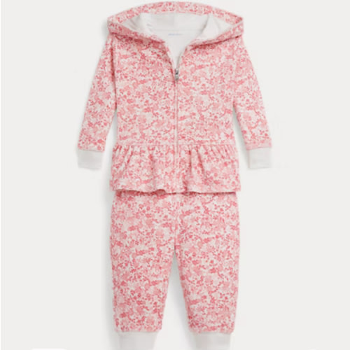 Floral Velour Full-Zip Hoodie & Pant Set