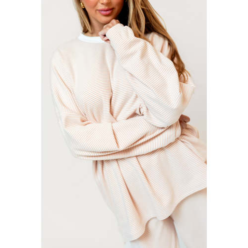 Naomi Striped Oversized Fleece Long Sleeve Top in Blush - Bump Friendly *2/19 PRE-ORDER*