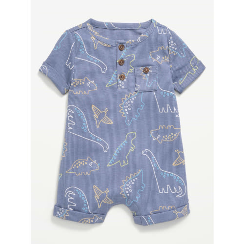 Printed Ribbed Henley Pocket One-Piece Romper for Baby