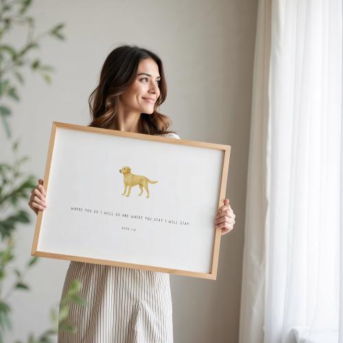 PRINTED Yellow Lab Nursery Wall Art, Where You Go I Will Go, Hunting Dog, Labrador Retriever, Bible Verse, Gift for dog lover, Dog Scripture