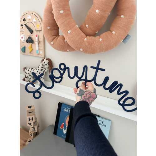 Storytime Knitted Wire Word Sign. Kid's Room Decor. Wall Hanging for Book Corner, Reading Area or Library.