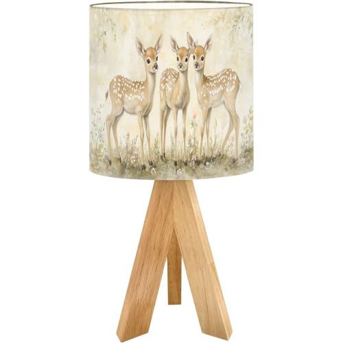 Cute Kids Bedside Desk Table Lamp Baby Deer Watercolor Fawn Forest Animals Nursery 16 Colors Multi Fawns Children Nightstand Lamp, Tripod Small Night Lights Linen for Nursery Room Bedroom Dorm Decor