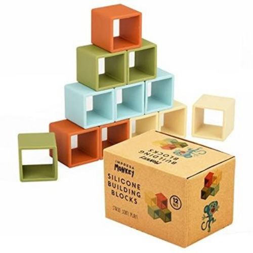 Impresa [12 Pack] 2" XL Silicone Building Blocks for Kids - Flexible & Soft Building Blocks - Soft Baby Blocks for Teething
