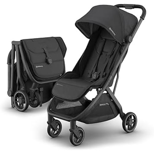 UPPAbaby Minu V3 Travel Stroller | Lightweight + Compact Design | One-Hand Fold + Unfold | from Birth + Overhead Compatible | Jake (Charcoal/Carbon Frame/Black Leather)