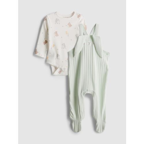 0-18mths | Long-Sleeve Onesie and Footed Overalls Newborn Set
