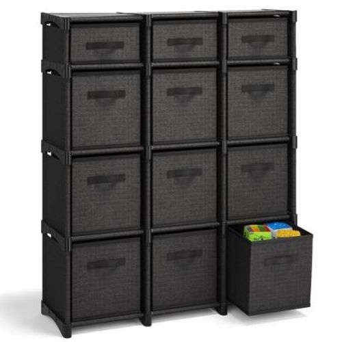 Nestl Cube Organizer Shelves With Cubby Bins, 12 PC DIY Cube Storage Shelves with Cubbies Storage Bins - Black