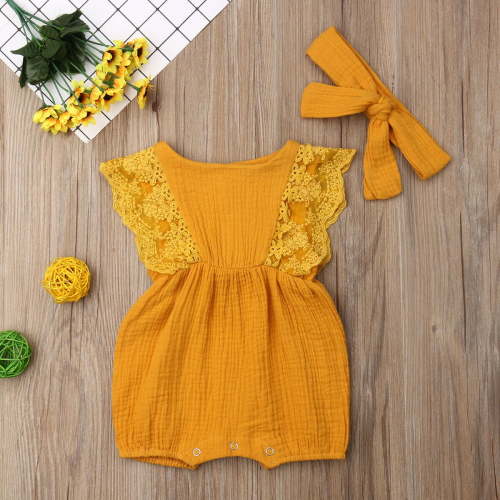 Newborn Infant Baby Girl Clothes Ruffle Sleeve Romper Headband 2PCS Outfits Set